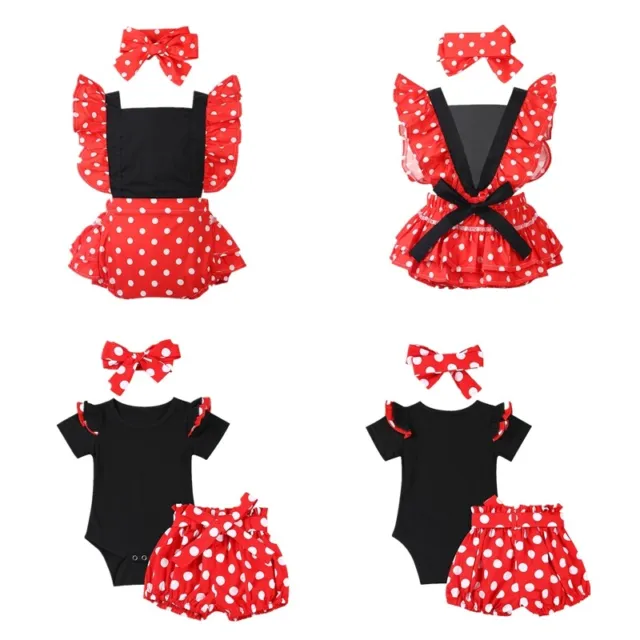 Infant Baby Girls Polka Dots Romper Jumpsuit + Headband Outfits Summer Cloth Set