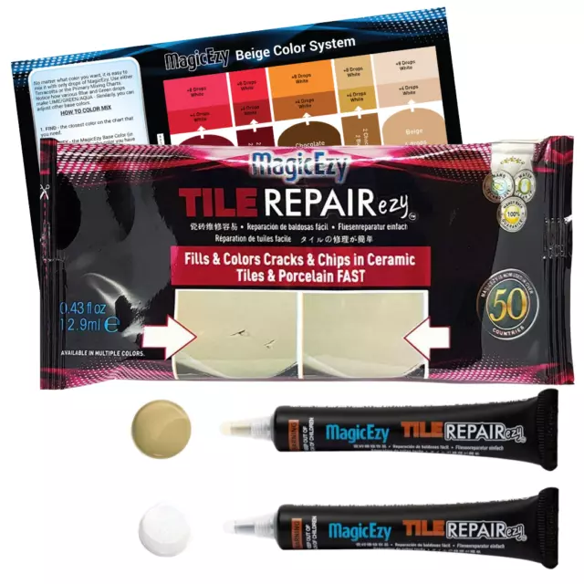 Tile RepairEzy: (Honey Beige & White) Fix Tile Cracks & Chips Fast - MagicEzy