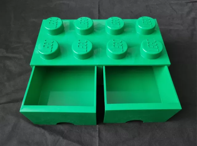 LEGO Brick Drawer 8 Knobs, 2 Drawers, Stackable Storage Box, 9.4 L, Green