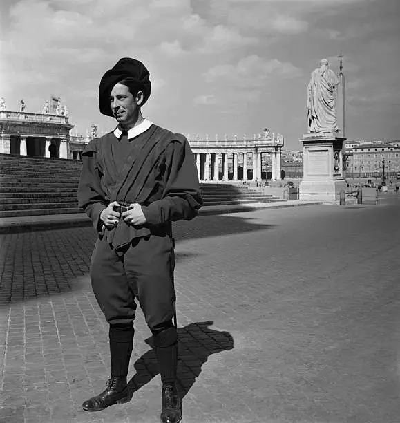 Swiss Guard at The City of Vatican, Vatican, circa 1960 Old Photo