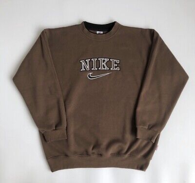 Nike Vintage Spell Out Sweatshirt 90's In Brown Jumper Hoodie (L) Retro Y2K