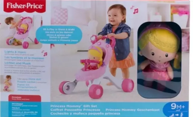 Fisher Price Princess Stroll Along Musical Walker & Doll Stroller Baby Gift Set