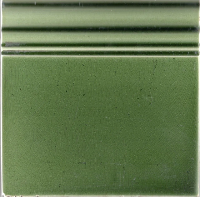 Art Nouveau original majolica bottom field bulnose tile OLIVE GREEN 6'' x 6''