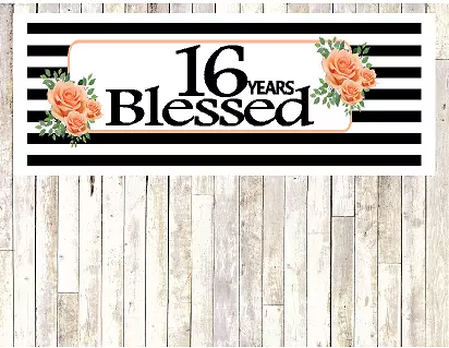 Number 16- 16th Birthday Anniversary Party Blessed Years Wall Decoration Banner