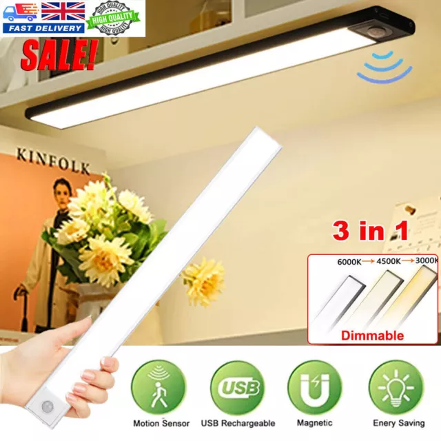 LED PIR Motion Sensor Cabinet Closet Light Wireless Rechargeable Kitchen Lamp UK