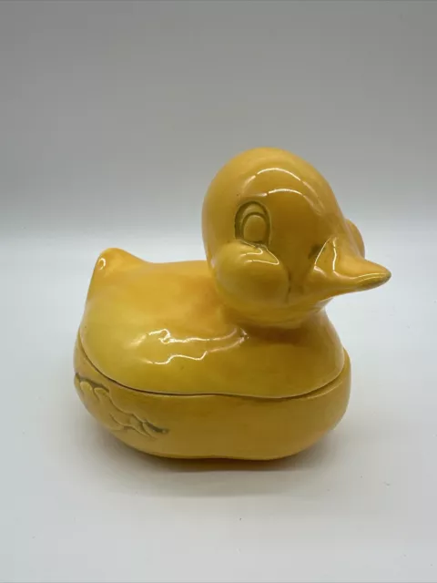 Duckling Trinket Dish Duck Yellow Ceramic Jewelry Vintage 6” x 4” x 5” Easter