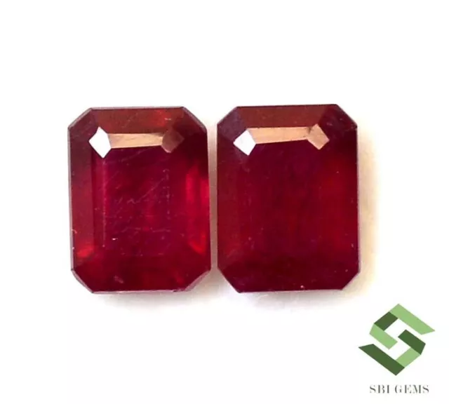 8x6 mm Natural Ruby Octagon Cut Pair 4.59 Cts Reddish Shade Loose Gemstones GF