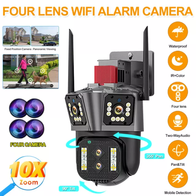 4K Wifi Security Camera Four-Lens 1-10X Zoom Outdoor PTZ IP Night Vision Cam 4MP 3