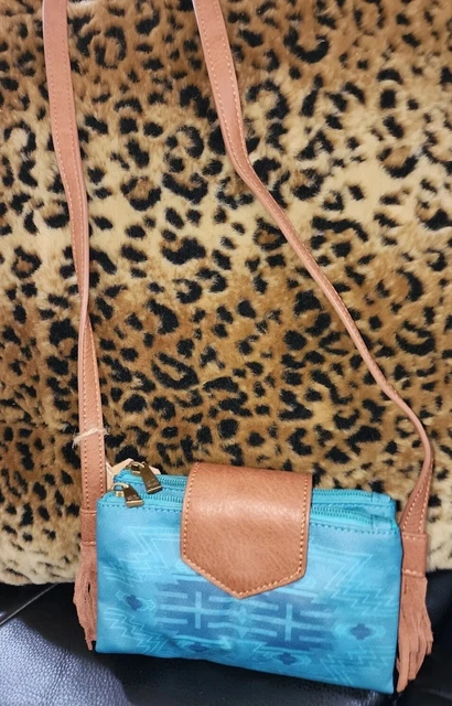 Catchfly Teal Blue Wallet Crossbody Leather Fringe Tassels Bag Purse Wallet NWT!
