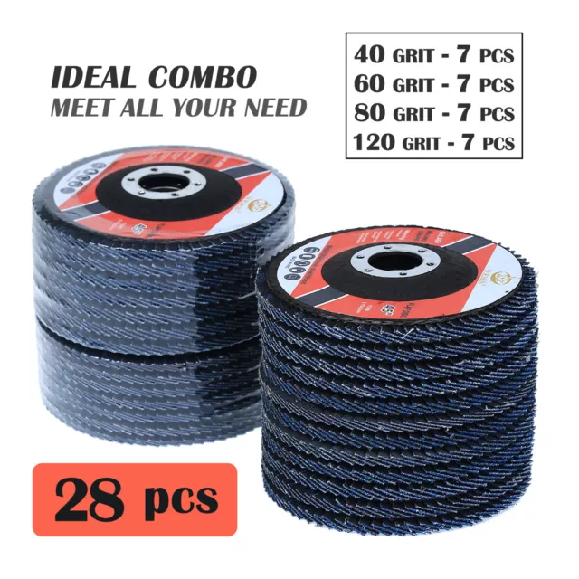 28 Pack 4 1/2 Inch Flap Disc Angle Grinder Sanding Disc 40 60 80 120 Grit 2