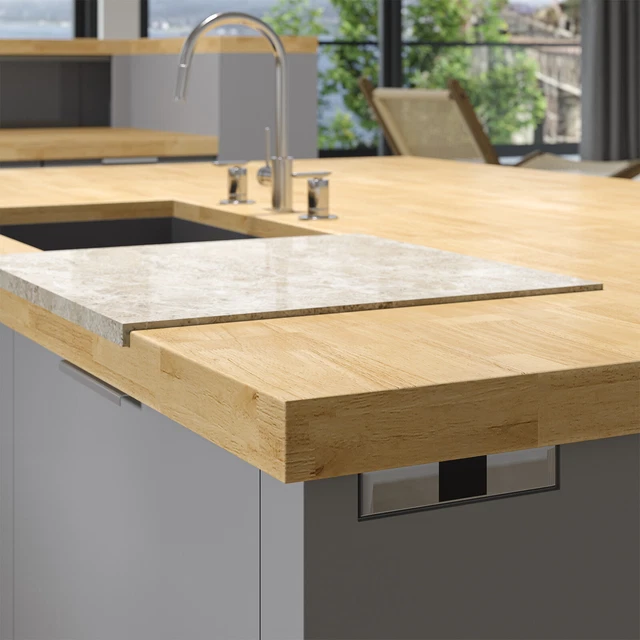UNTREATED SOLID OAK Worktop 2M x 620mm x 38mm, Wooden, Solid Wood