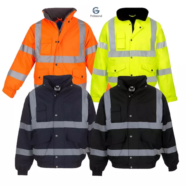 Hi Vis Viz High Visibility Bomber Jacket Waterproof Safety Work Security Coat