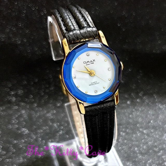 MONTRE POUR FEMME OMAX or fin plt Seiko Movt coupe bleu verre cuir