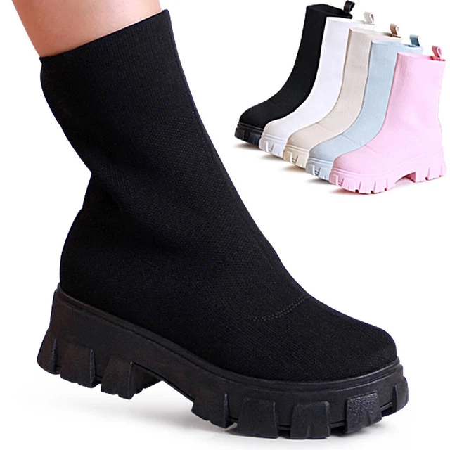 Chaussures Femme Plateforme Bottines Moitié Bottes Cheville Facile à Enfiler