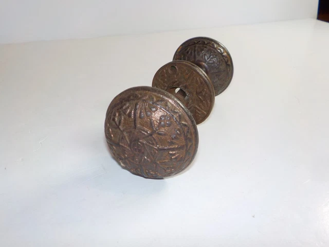 Antique Cast Bronze? Victorian Eastlake Ornate Door Knob Set with Spindle