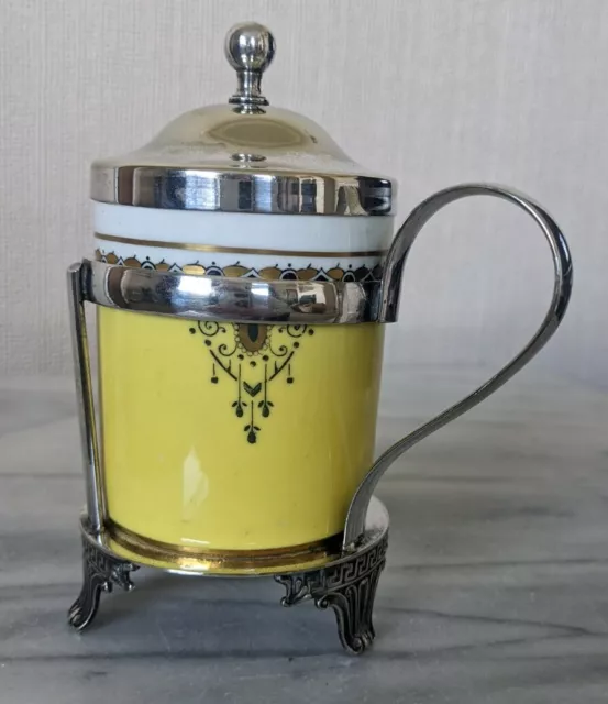 Fabulous Art Deco Paragon China Conserve Jar, Silver Plated Holder **VGC** 12 cm