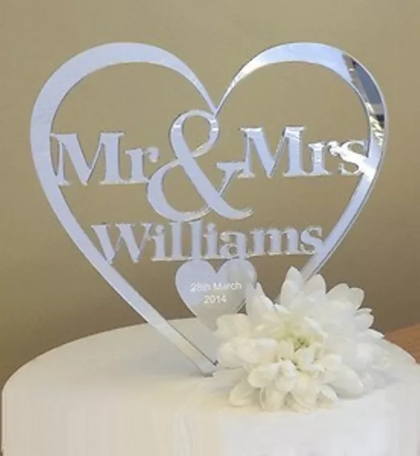 Mr & Mrs Wedding Cake Topper personalised decoration mirror keepsake