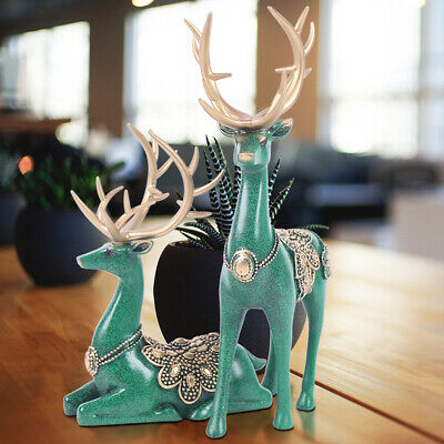 Pair Nordic Resin Deer Statue Figurine Sculpture Tabletop Art Home Office Decor