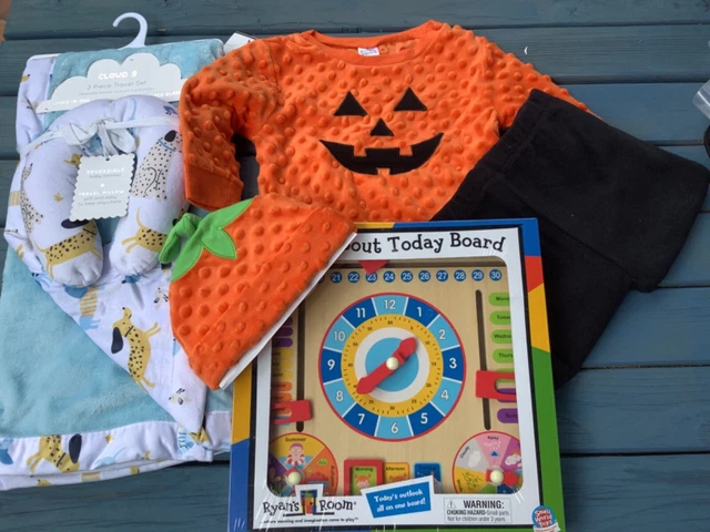 Newborn Halloween Costume/Cloud 9 Baby Blanket/Pillow Set/Ryan’s Room Play Board