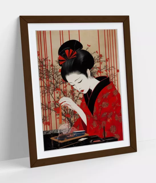 Japanese Geisha Girl Woodblock Print Style -Framed Wall Art Poster Paper Print 2