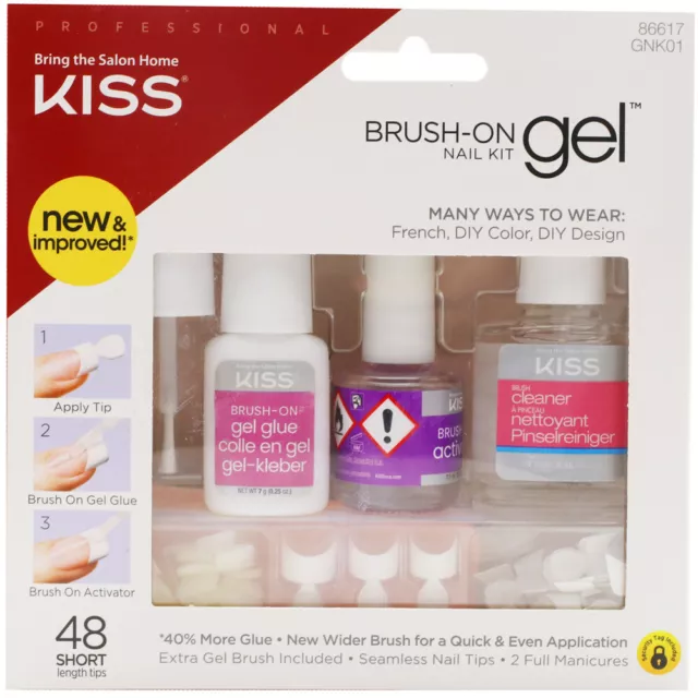 Kit ongles gel brosse Kiss avec 48 embouts courte longueur 40 % plus de colle française à faire soi-même