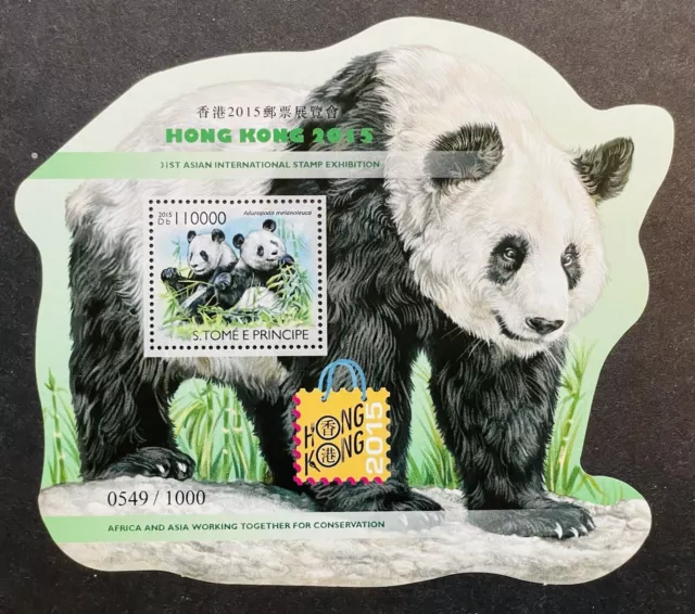 Sao Tome E Principe Giant Panda Shaped Stamps Mnh Hong Kong 2015 Wild Animals