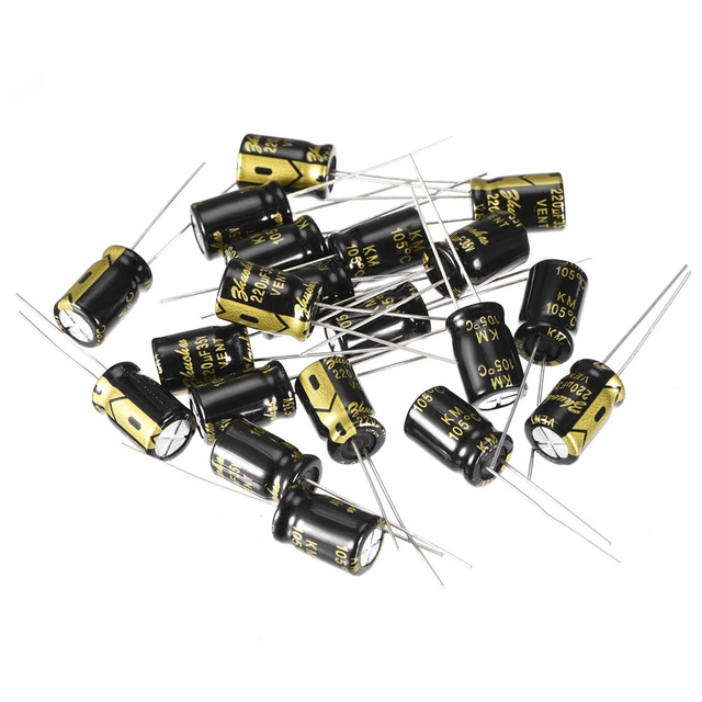 Radial Condensateur électrolytique 220uF 35V 105°C Vie 2000H 8x12mm Noir 20pc