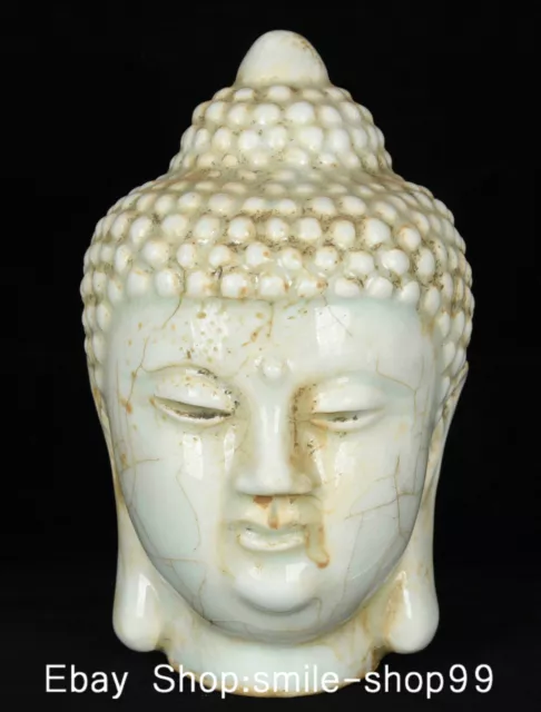 Old China Dynasty Green Glaze Porcelain Shakyamuni Sakyamuni Buddha Head Statue
