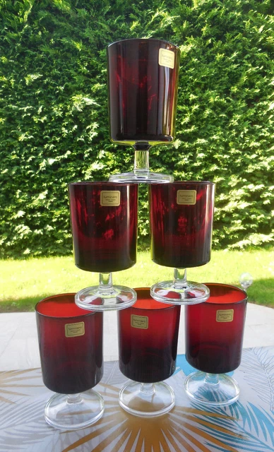 6 Verres Luminarc Ruby Rouge   Ancien  / Glasses Seventies