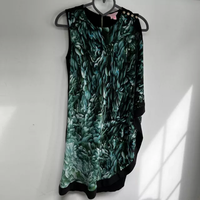 Ted Baker Patra Dress Size 1 UK 8 Green Botanical Pattern Shoulder Cascade Event