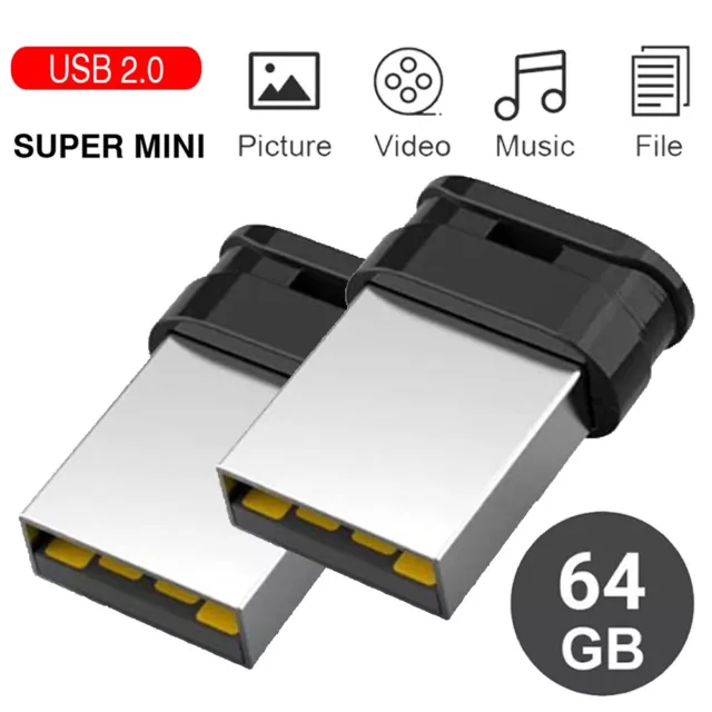 2 Pack 64 GB Mini USB 2.0 Flash Drive Pendrive USB Super Tiny Flash Memory Stick