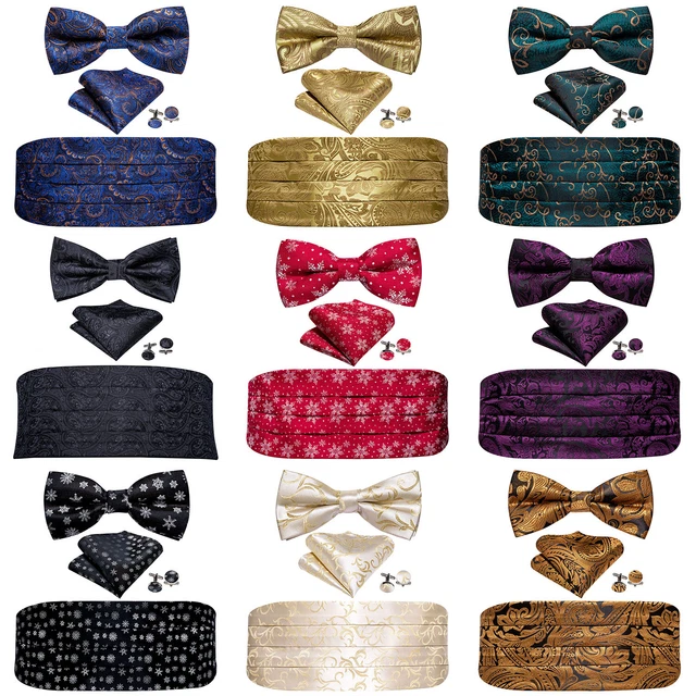 Cummerbund and Bow Tie Set Silk Floral Paisley Solid Mens Cummerbunds Wedding