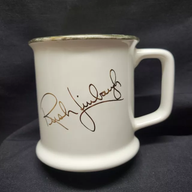 Rush Limbaugh EIB Network White Coffee Mug Gold Signature Rim USA Vintage