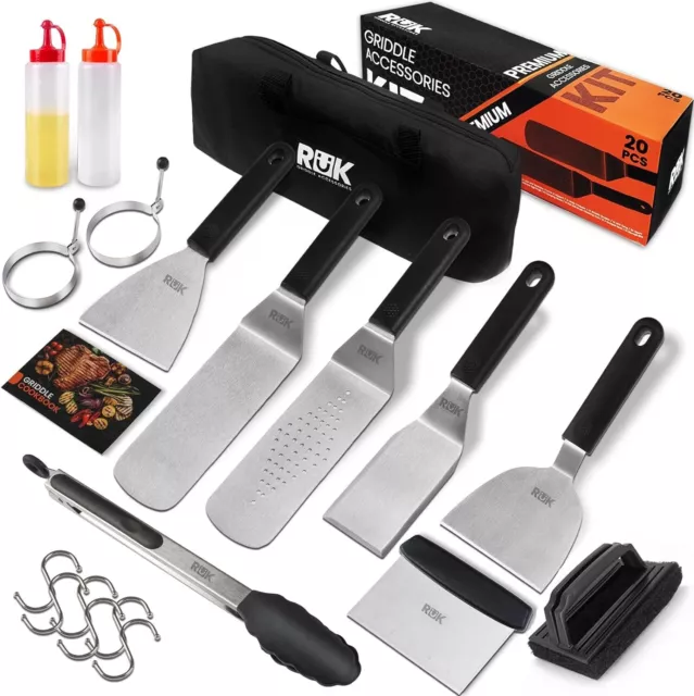 Rük Griddle Accessories Kit, 20 Pcs Anti-Scalding Long Handle Flat Top Griddle A