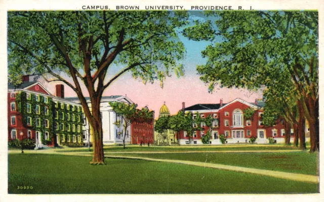 Postcard RI Providence Brown University Campus 1942 White Border PC e9653