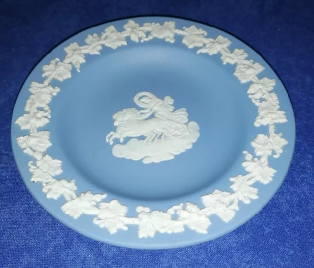 Wedgwood Jasper Ware Small Trinket Dish Blue & White, Horse & Chariot Motif,Used