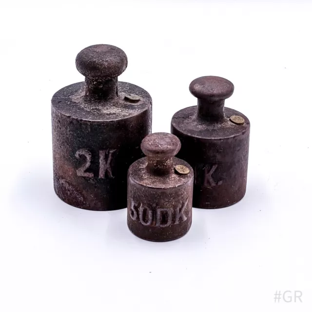 3x antike Gewichte aus Eisen für Waage 2K | 1K | 50DK | 3-tlg. (3,5 kg)