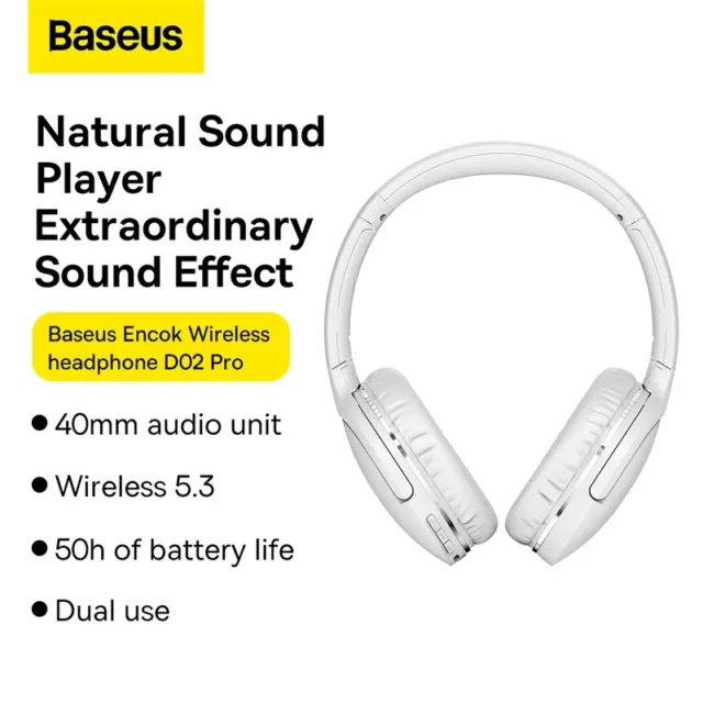 Baseus Wireless Headphones Bluetooth 5.3 Headset HiFi Stereo Earphone with Mic 2