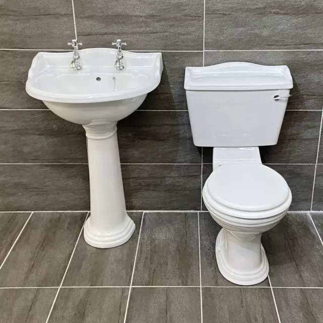 Chancery Traditional Style Toilet & Basin Set With Optional Seat & Flush Option