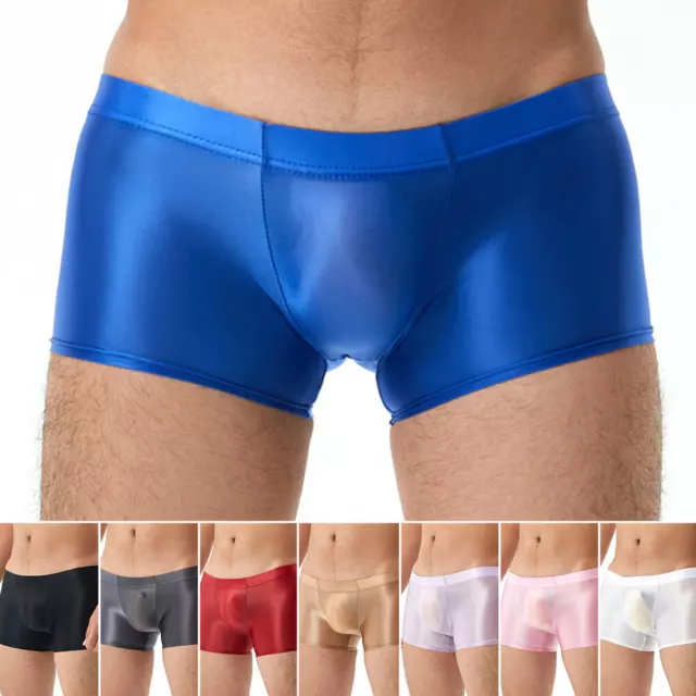 Mens Shiny Satin Glossy Boxer Briefs Bulge Pouch Panties Shorts Trunks Underwear