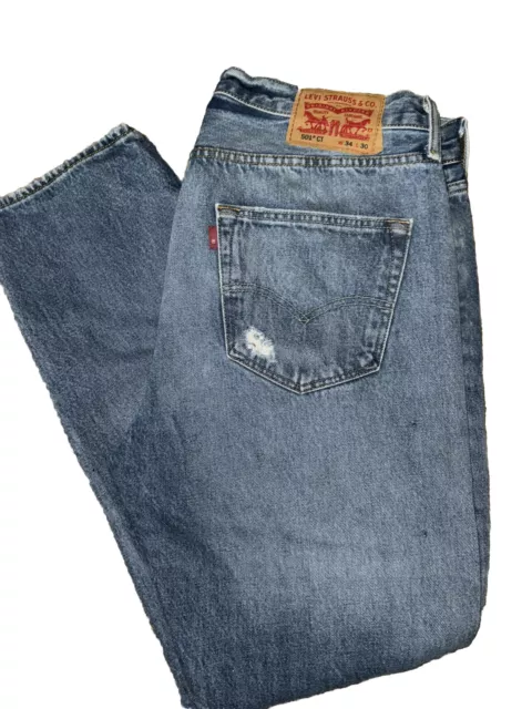 Levis Mens 501 CT Straight Leg Jeans 32x32 Blue Distressed Denim Button Fly