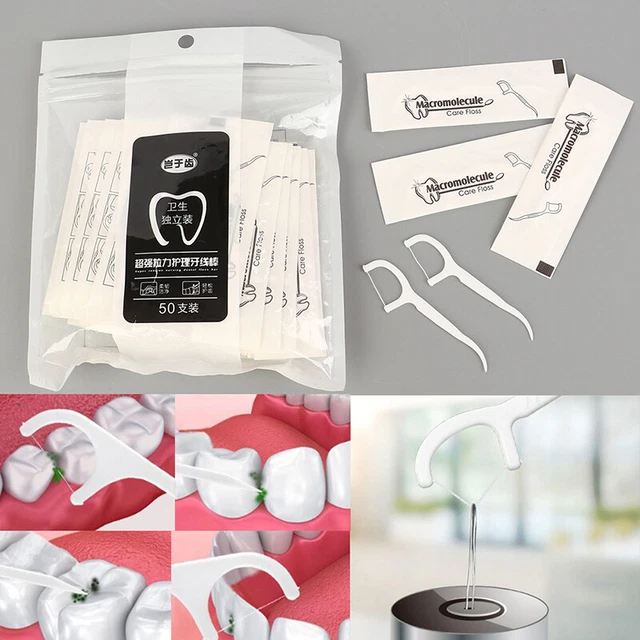 50/100 PACK DENTAL Floss Picks Individually Wrapped Floss Single Bag