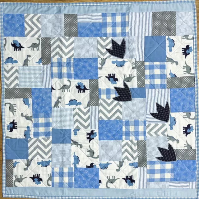 Baby Quilt Boy's Handmade Blue 36"x38" Dinosaurs - Great Gift