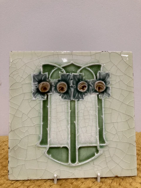 Antique Art Nouveau 6" Floral Fireplace Tile