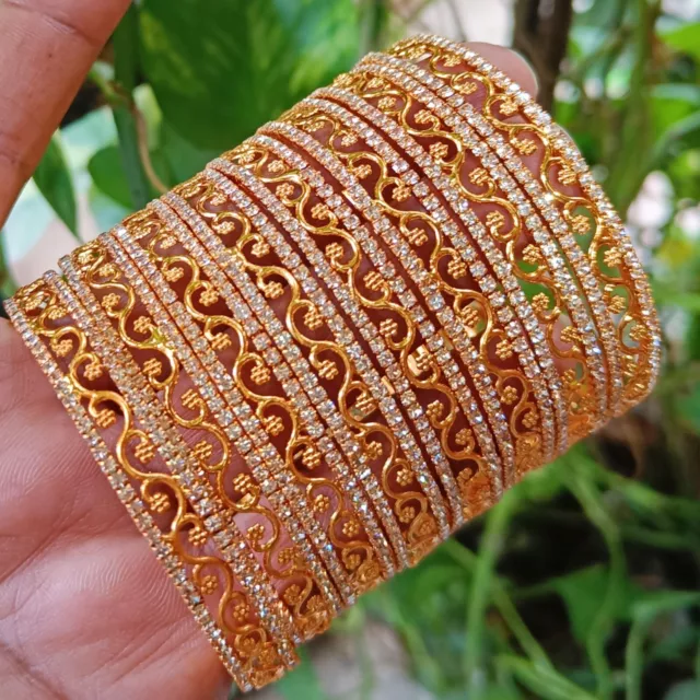 Gold Plated 8 Bracelet Chura Bangles Bridal Set Indian Bollywood Wedding Jewelry
