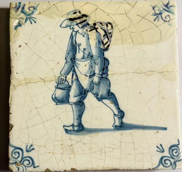 17th or 18th Century Dutch Blue and White Delft Tile - Tinker or Tinsmith -  A35