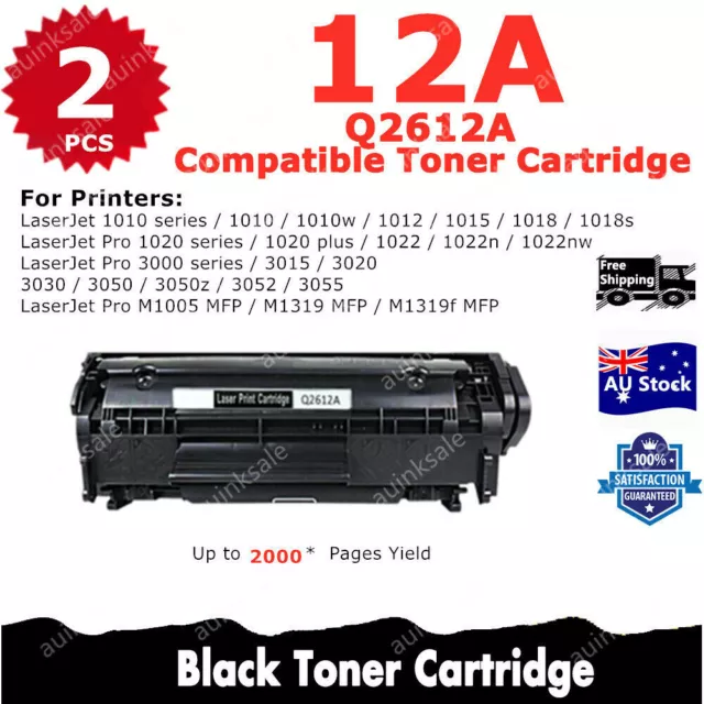 2x Non-OEM Q2612A 12A Toner Cartridge for HP LaserJet 1010 1020 1012 M1005 3055