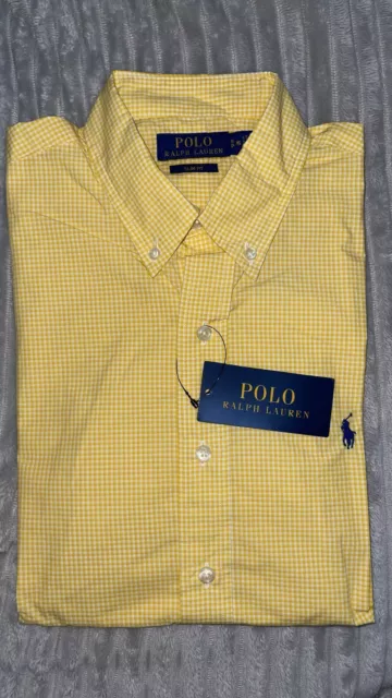 Ralph Lauren Yellow Check Slim Fit Oxford Shirt - 100% Cotton