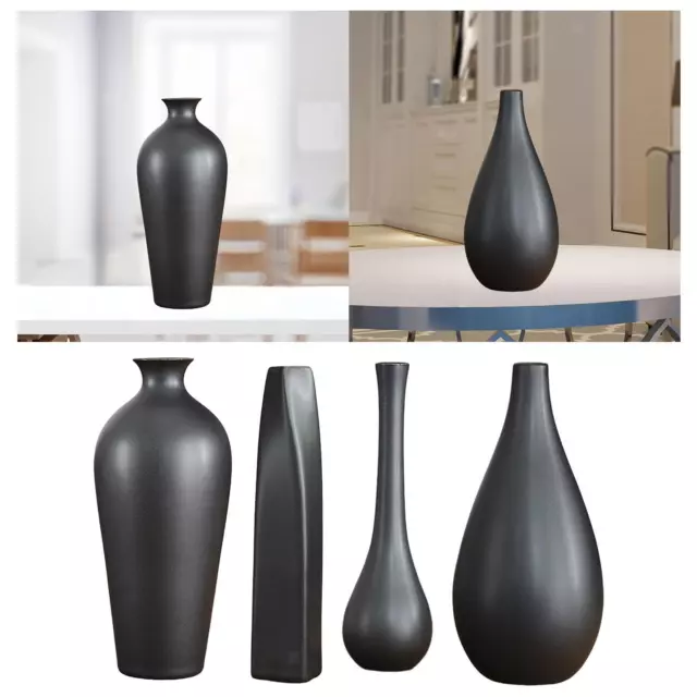 4 vasi di fiori neri in ceramica per interni, casa, soggiorno, decorazione del