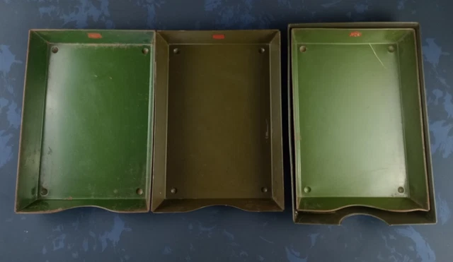 Juego de bandejas industriales de oficina de archivo verdes raras verdes de colección serie de veteranos
